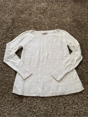 LOFT white Textured Knit Crewneck Sweater